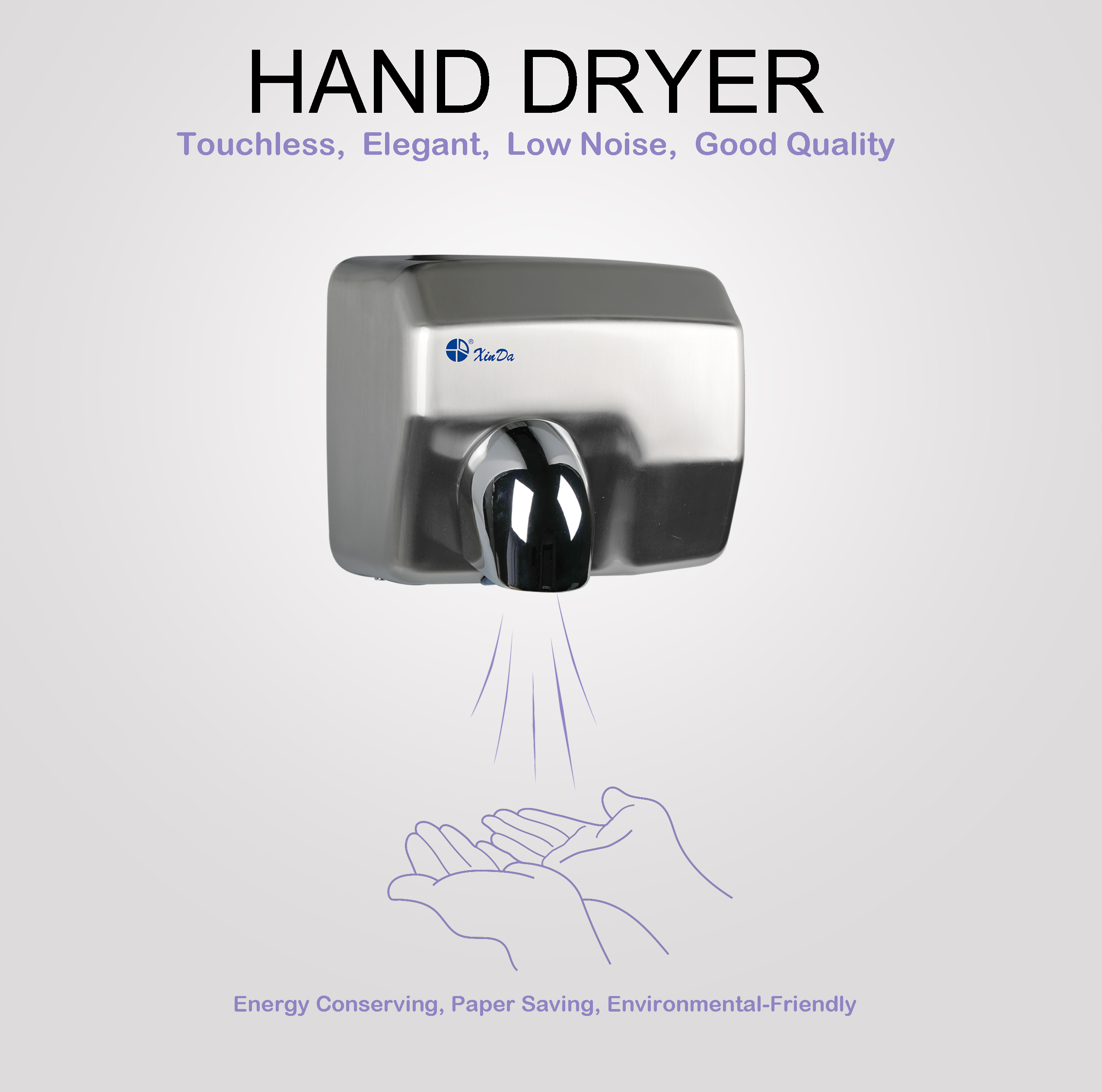 XinDa GSQ250 Silver Factory trực tiếp đảm bảo chất lượng làm khô nhanh máy sấy tay bằng thép không gỉ Máy sấy tay bằng điện