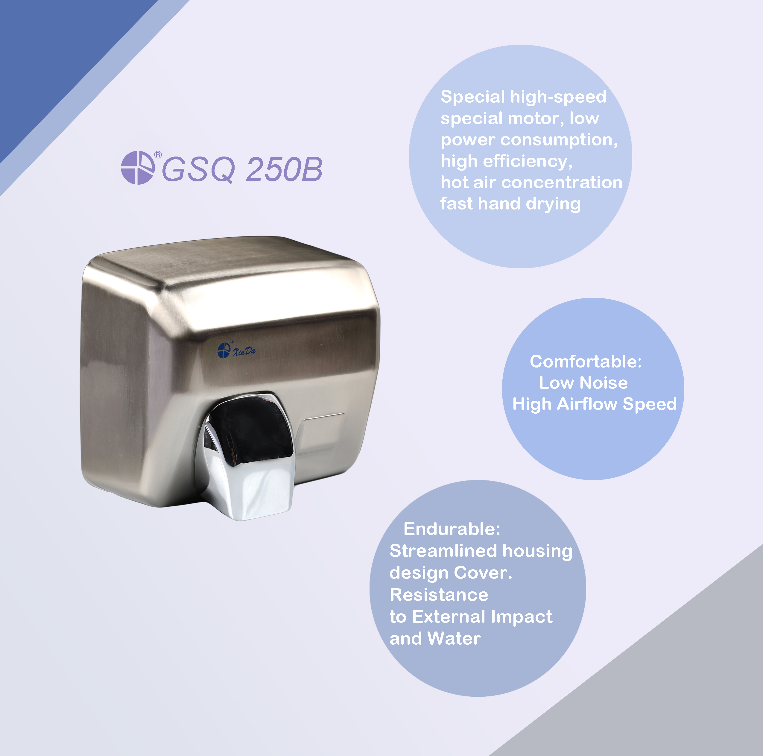 XinDa GSQ250B Nhà vệ sinh căng tin chất lượng cao Độ ồn thấp Máy sấy tay cảm biến thương mại tự động