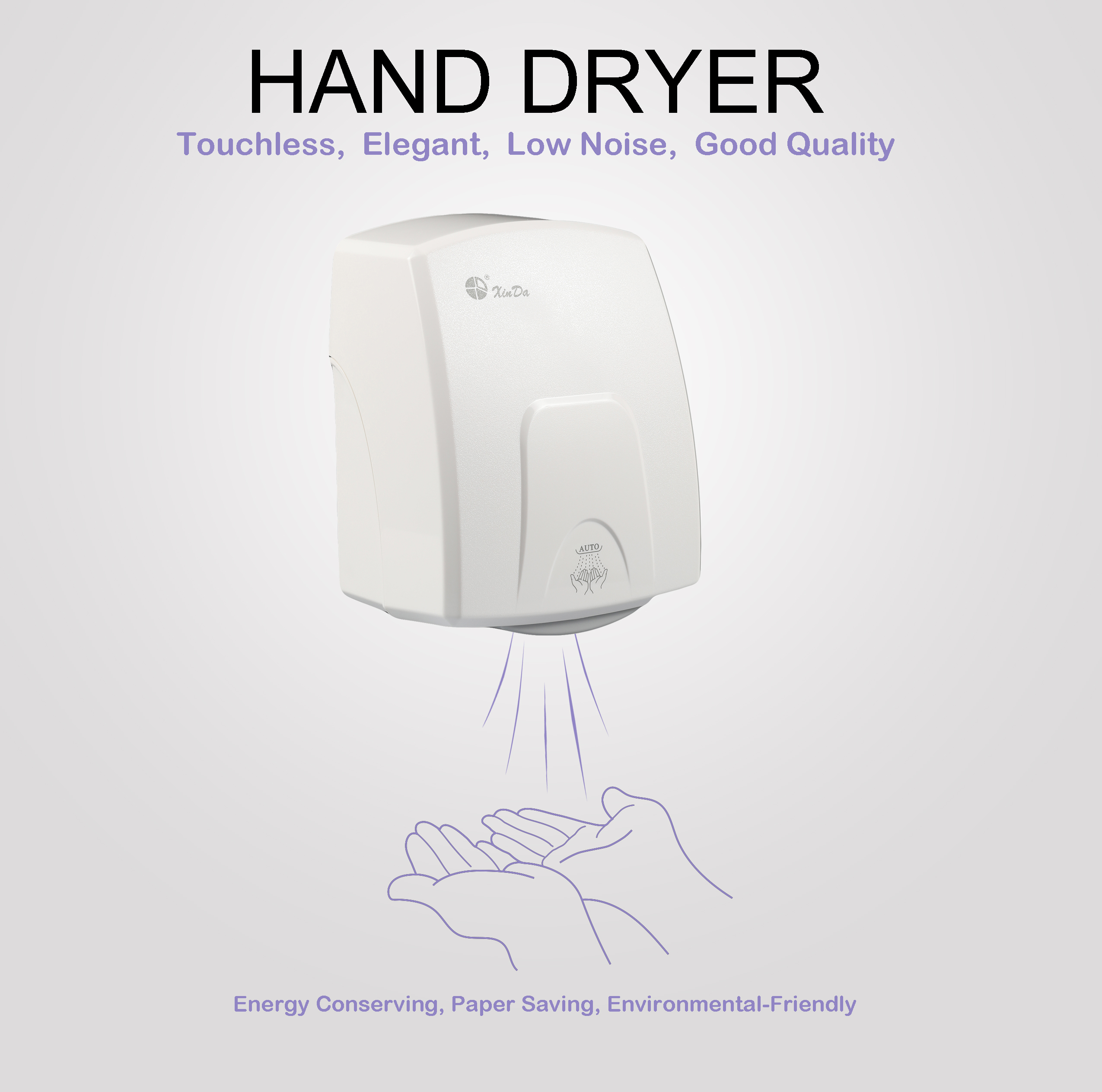 Máy sấy tay chuyên nghiệp bằng nhựa cảm biến hồng ngoại XinDa GSQ150 Auto cho Máy sấy tay phòng tắm